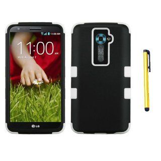 Hybrid Snap on Cover Fits LG LS980 D800 D801 Optimus G2 Rubberized Black/Solid White TUFF Hybrid + A Gold Color Stylus/Pen AT&T, T Mobile: Cell Phones & Accessories