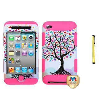 Snap on Cover Fits Apple iPod Touch 4 (4th Generation) Love Tree/Electric Pink TUFF Hybrid + A Gold Color Stylus/Pen (does NOT fit iPod Touch 1st, 2nd, 3rd or 5th generations): Cell Phones & Accessories