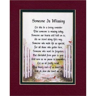 Someone Is Missing (female) A Bereavement Gift, Double matted Poem In Burgundy/D. Green, & Enhanced With Watercolor Graphics. : Home Decor Gift Packages : Everything Else