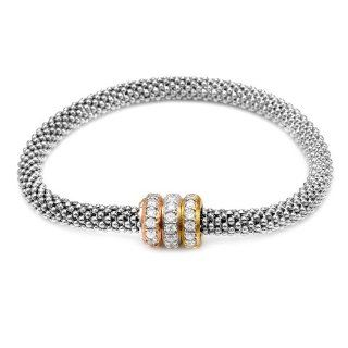 Sterling Silver Italian Rhodium Plated Popcorn Mesh and Cubic Zirconia with Magnetic Clasp Bracelet, 7.5: Jewelry