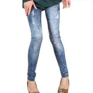 Maybe Women's Ripped Effect Denim Print Footless Pantyhose Legging at  Womens Clothing store