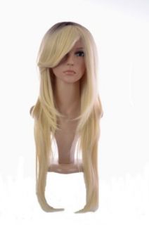 Bleach Blonde Long Straight Cosplay Wig with Dark Root Effect  Long Bangs: Beauty
