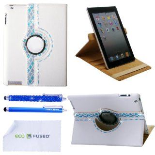 iPad Case Bundle including 1 Rotating Leather Case with Rhinestones for Apple iPad 4 / iPad 3 / iPad 2 including / 2 Stylus Pens / 1 ECO FUSED Microfiber Cleaning Cloth (Blue): Computers & Accessories