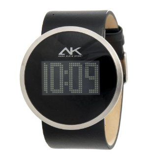 Anne Klein Women's 108927BKBK Silver Tone Digital Black Leather Watch: Watches