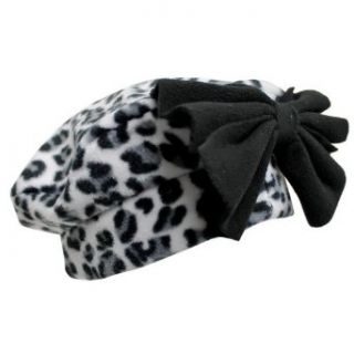 Luxury Divas Black & White Cheetah Animal Printed Fleece Beret Cap Hat With Bow at  Womens Clothing store: