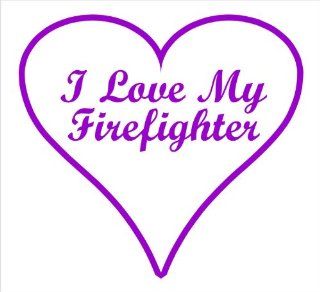 Firefighter Decals, I Love My Firefighter Heart Decal Sticker Laptop, Notebook, Window, Car, Bumper, EtcStickers 4.3"x4"in. in PURPLE Exterior Window Sticker with  