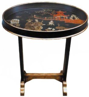 Wooden side tray table   chinoiserie design   End Tables