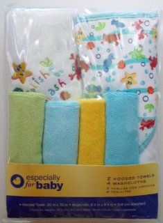 Especially for Baby 2 Hooded Towels with 4 Washcloths Splish Splash Sealife : Hooded Baby Bath Towels : Baby