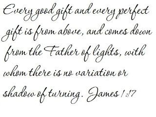 Every good gift and every perfect gift is from above, and comes down from the Father of lights, with whom there is no variation or shadow of turning. James 117   Wall and home scripture, lettering, quotes, images, stickers, decals, art, and more Everyth