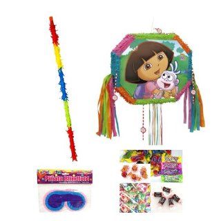 Dora The Explorer Drum Popout Pinata Party Pack/Kit Including Pinata, Bit of Everyones Favorites Candy Filler Mix 3lb, Buster stick and Blindfold: Toys & Games