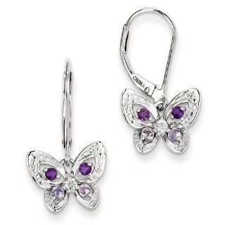 Gold and Watches Sterling Silver Amethyst, Pink Amethyst & Diamond Butterfly Earrings: Jewelry