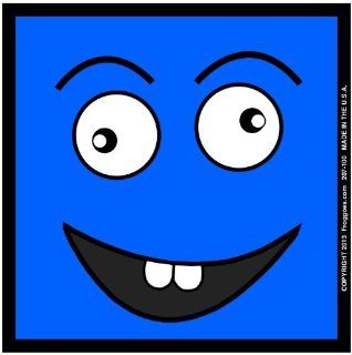 SQUARE CRAZY HAPPY FACE   BLUE   STICK ON CAR DECAL SIZE 3 1/2" x 3 1/2"   VINYL DECAL WINDOW STICKER   NOTEBOOK, LAPTOP, WALL, WINDOWS, ETC. COOL BUMPERSTICKER   Automotive Decals