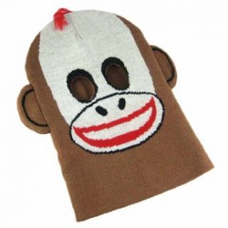 Brown / White Sock Monkey Ski Mask Hat Cap: Novelty Knit Caps: Clothing