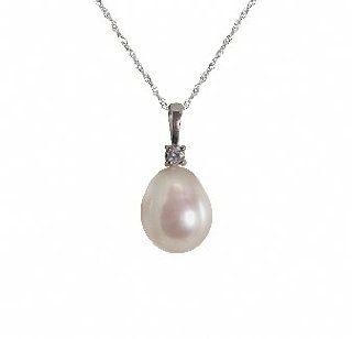 14K white gold 11 12mm freshwater cultured pearl and diamond (.08ctw) pendant, 18" Pendant Necklaces Jewelry