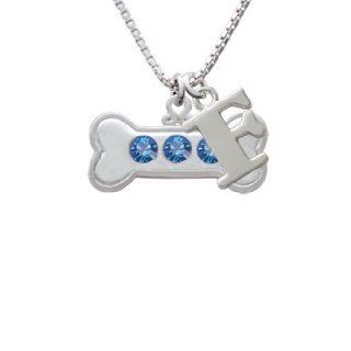 Large ''Good Dog'' Dog Bone with Sapphire Crystals Initial F Charm Necklace: Pendant Necklaces: Jewelry