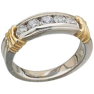 18Kt Yellow Gold and Platinum Ladies Five Diamond Wedding Band Jewelry Days Jewelry