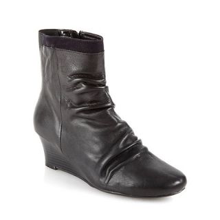 Collection Good for the Sole Black wider fit leather mid wedge ankle boots