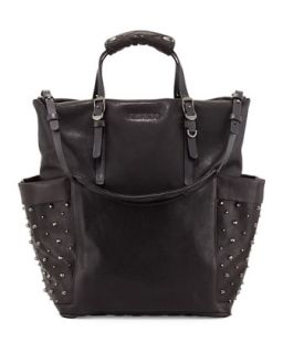 Blare Studded Glossy Leather Tote Bag, Black   Jimmy Choo