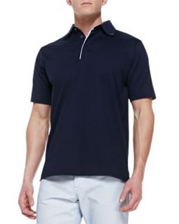 Mens Pique Short Sleeve Polo Shirt, Navy   Ermenegildo Zegna   Navy (XL)