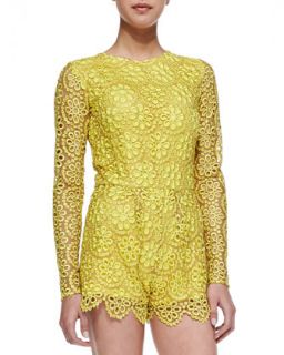Womens Izu Long Sleeve Floral Lace Short Jumpsuit   Alexis   Floral amber