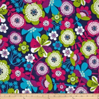 Punch Garden Flannel Large Mod Flowers Bright Blue Fabric By The YD