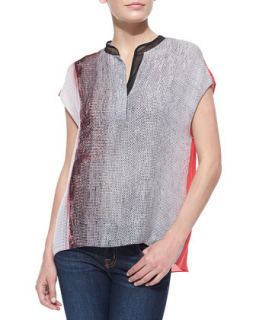 Womens Decklan Short Sleeve Horizon Print Blouse   Elie Tahari   Coral (SMALL)