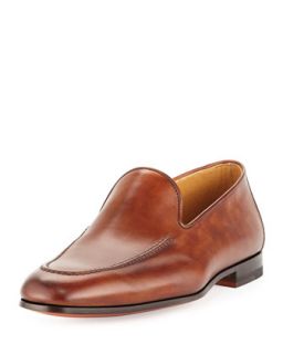 Mens Leather Apron Toe Loafer, Cognac   Magnanni for Neiman Marcus   (12)