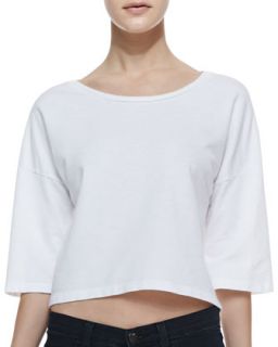 Womens Cropped Terry Slub Top, White   Lily Aldridge for Velvet   White (LARGE)