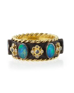 Old World Thick Stackable Band Ring with Opals & Diamonds   Armenta  