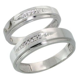 Sterling Silver Diamond 2 Piece Wedding Ring Set His 6mm & Hers 5mm Rhodium finish, Men's Size 8 to 14: Jewelry
