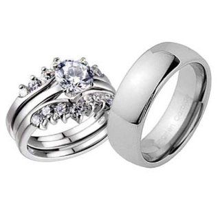 His And Hers Wedding Ring Sets Titanium Vermeil Sterling Silver Cubic Zirconia Wedding Ring Sets Jewelry