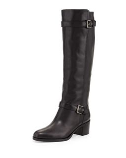 Double Buckled Leather Knee Boot, Black   Gianvito Rossi   Black (41.0B/11.0B)