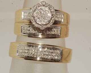 His& Hers 10K Yellow Gold with Diamonds Engagement/Wedding Trio Ring Set: Jewelry