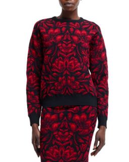 Womens Tulip Jacquard Knit Sweater, Black/Red   Alexander McQueen   Black/Red