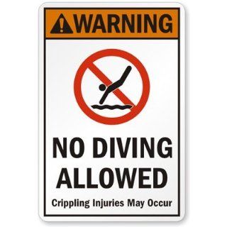 Warning No Diving Allowed. Crippling Injuries May Occur Sign, 18" x 12": Industrial Warning Signs: Industrial & Scientific
