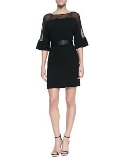 Womens Sheer Top Belted Crepe Dress   Halston Heritage   Black (10)