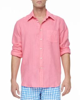 Mens Linen Long Sleeve Shirt, Pink   Vilebrequin   Pink (XX LARGE)