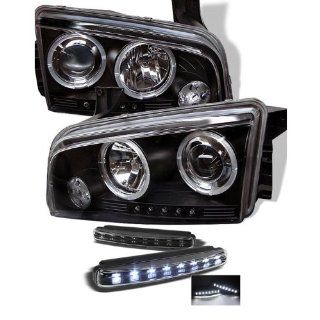 Dodge Charger ( Non HID ) Halo LED ( Replaceable LEDs ) Black Projector Headlights: Automotive