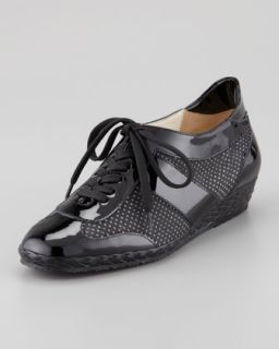 Tracy Perforated Patent Sneaker, Black   Sesto Meucci   Black/Black (36.5B/6.5B)