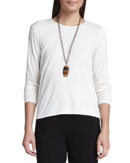 Womens Silk Jersey Long Sleeve Tee   Eileen Fisher   Soft white (X LARGE (18))