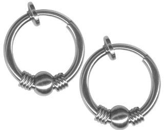 Pair of Silver Color Bead Design Non Pierced Hoops Fake Lip Ring Fake Nose Ring Fake Cartilage Earring Stocking Stuffer: Jewelry