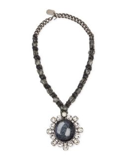 Woven Chain Cabochon & Crystal Pendant Necklace   Lanvin   Blue