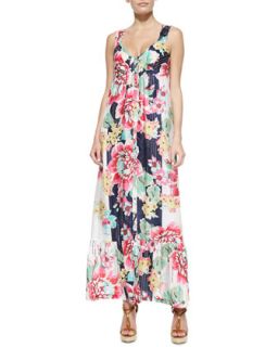 Sleeveless Floral Print Button Front Long Dress, Womens   Johnny Was   Multi a