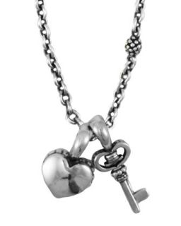 Kinder Sterling Silver Heart & Key Charm Necklace   Lagos   Silver