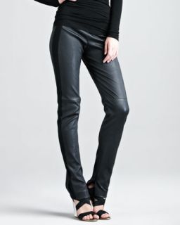 Womens Jersey Stripe Leather Pants   Donna Karan   Black (4)