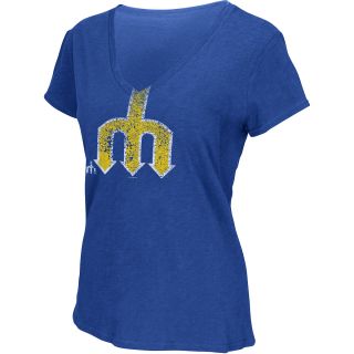 G III Seattle Mariners Cooperstown Logo Slub V Neck Short Sleeve T Shirt   Size: