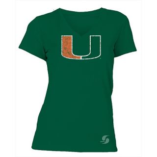 SOFFE Womens Miami Hurricanes No Sweat V Neck Short Sleeve T Shirt   Size: L,