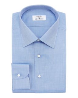 Mens Cotton Herringbone Striped Shirt, Blue   Fray   Blue (17 1/2L)
