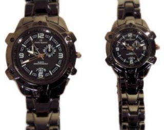 Charles Raymond His & Hers Designer Watches Gunmetal Bracelet with Black Face Watch Set: Watches