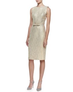 Womens Sleeveless Tweed Sheath Dress   Badgley Mischka Collection   Gold (0)